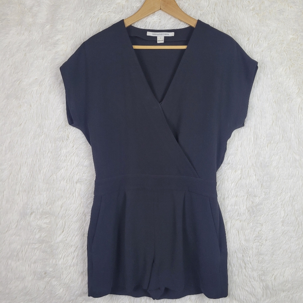 Sz 4 Diane Von Furstenberg Black Emerson Romper Quiet Luxury DVF
